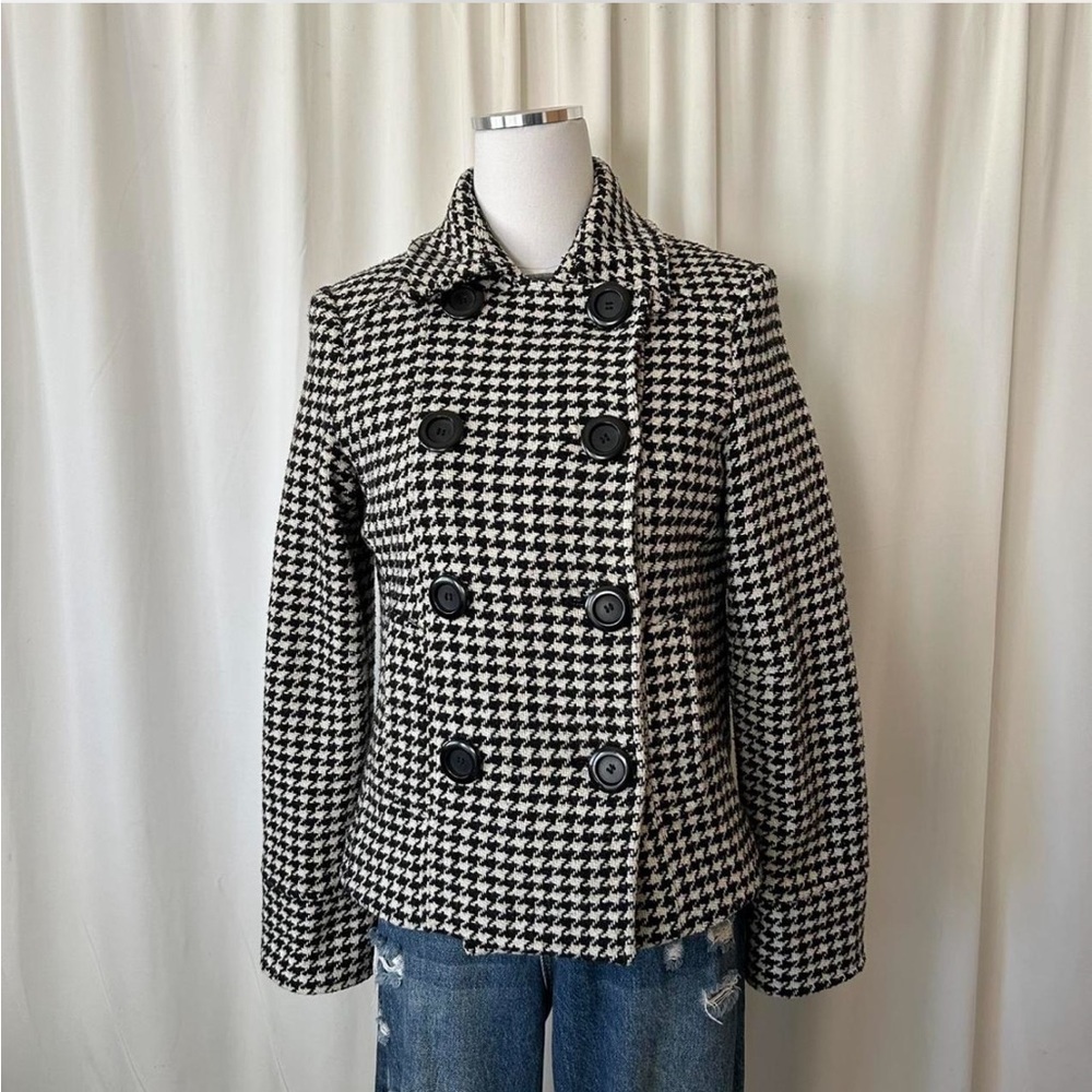 Vintage Y2K Mudd double-breasted Houndstooth Peacoat wool blend size medium - Picture 2 of 8